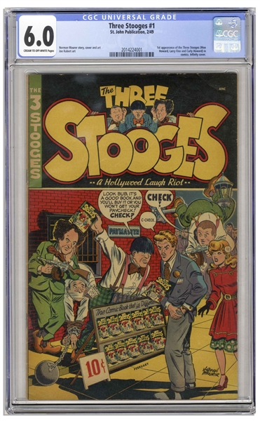 The Three Stooges 1949 #1 Comic, Slabbed & Graded 6.0 by CGC -- First Appearance of The Three Stooges in Comic Book
